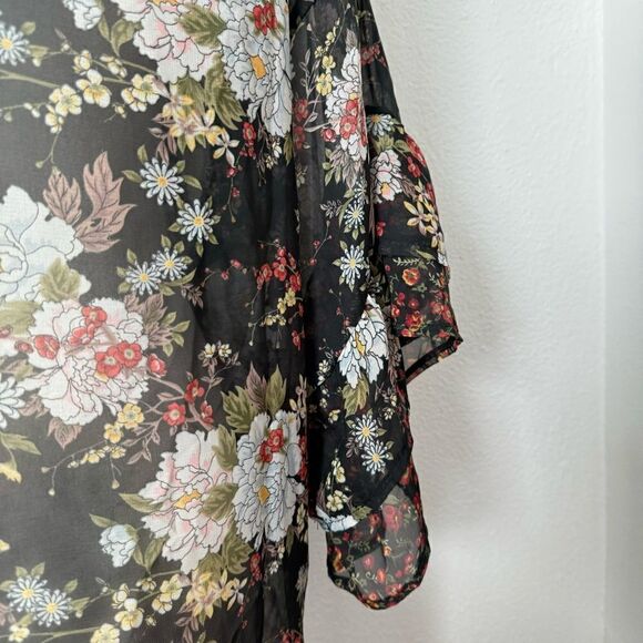 Mudd Black Floral Kimono Sheer Boho Shabby Chic - Picture 5 of 13